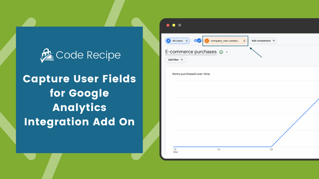 Screenshot of featured image for 'Capture User Fields for Google Analytics Integration Add On' code recipe post